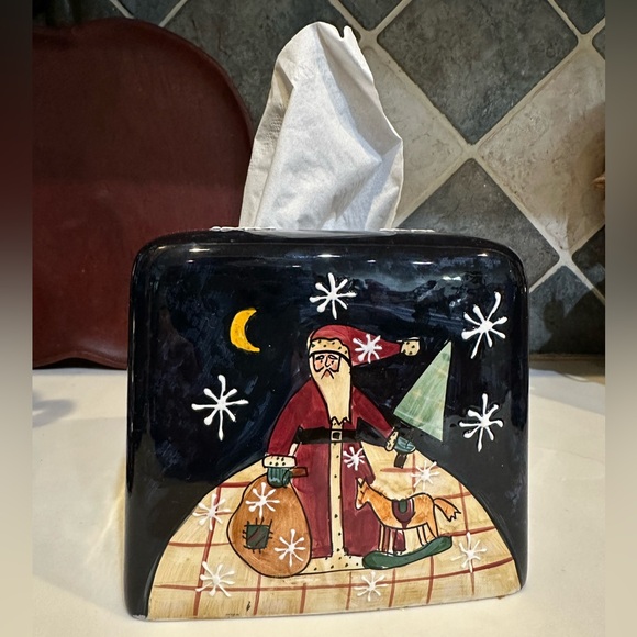 NEW VTG RARE CIC CERAMIC SANTA CLAUS TISSUE COVER BOX BLACK RED CERTIFIED INTER - Picture 8 of 10